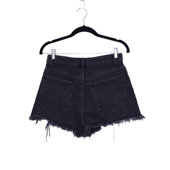 ZARA High Rise Frayed Denim Shorts Black Stone Washed Cutoff Casual Women's 6 - Picture 3 of 12